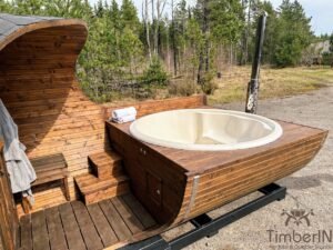 Sauna Ogrodowa Beczka Elektryczna Opalana Drewnem Z Wanną Z Hydromasażem Z Włókna Szklanego (3)