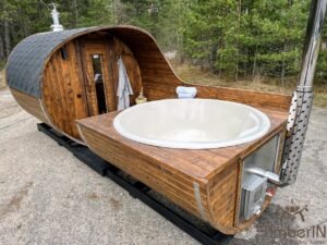Sauna Ogrodowa Beczka Elektryczna Opalana Drewnem Z Wanną Z Hydromasażem Z Włókna Szklanego (4)